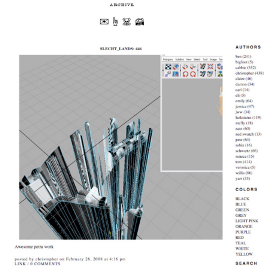 Screenshot from internet art blog supercentral featuring a digital image from a CGI program.